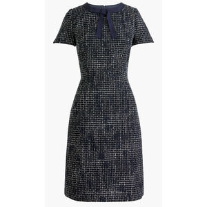 J.CREW bow tie tweed midi dress Size 8 Navy blue Preppy Retro Corpcore Classic